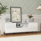 63" High Gloss White TV Console – Entertainment Center with Storage Shelves