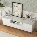 63" High Gloss White TV Console – Entertainment Center with Storage Shelves