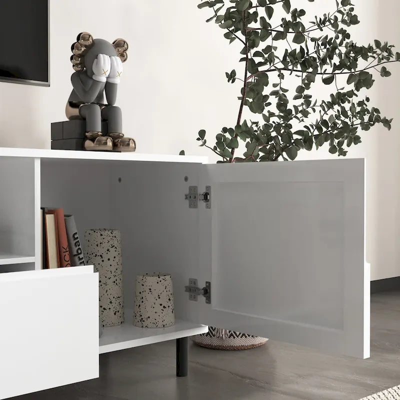 63" High Gloss White TV Console – Entertainment Center with Storage Shelves
