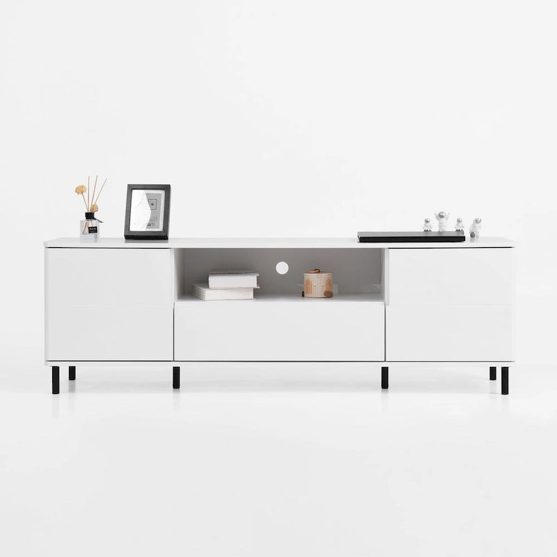 63" High Gloss White TV Console – Entertainment Center with Storage Shelves