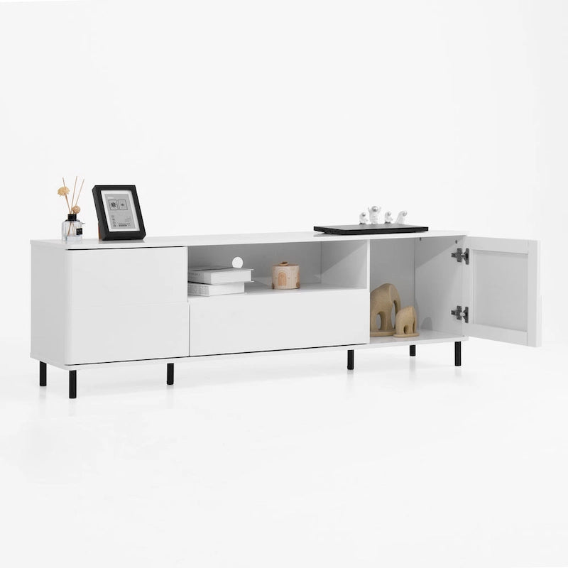 63" High Gloss White TV Console – Entertainment Center with Storage Shelves