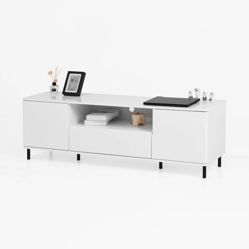 63" High Gloss White TV Console – Entertainment Center with Storage Shelves