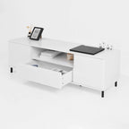 63" High Gloss White TV Console – Entertainment Center with Storage Shelves