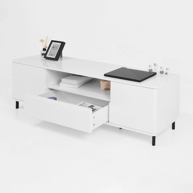 63" High Gloss White TV Console – Entertainment Center with Storage Shelves