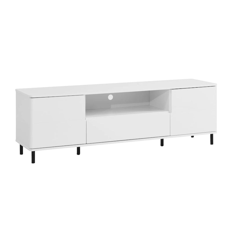 63" High Gloss White TV Console – Entertainment Center with Storage Shelves