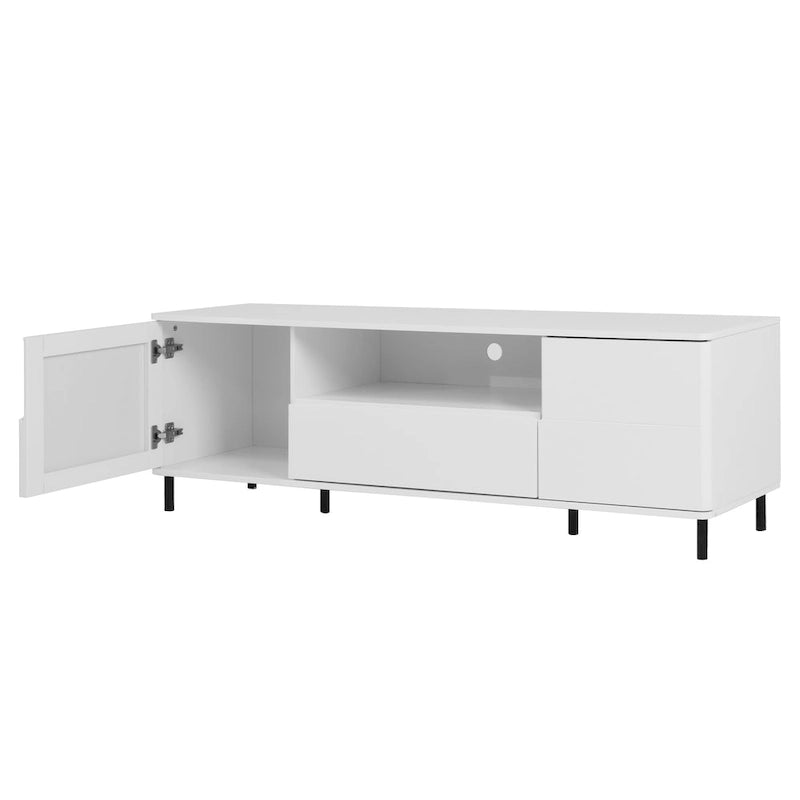 63" High Gloss White TV Console – Entertainment Center with Storage Shelves