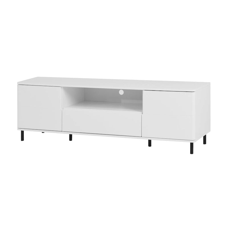 63" High Gloss White TV Console – Entertainment Center with Storage Shelves