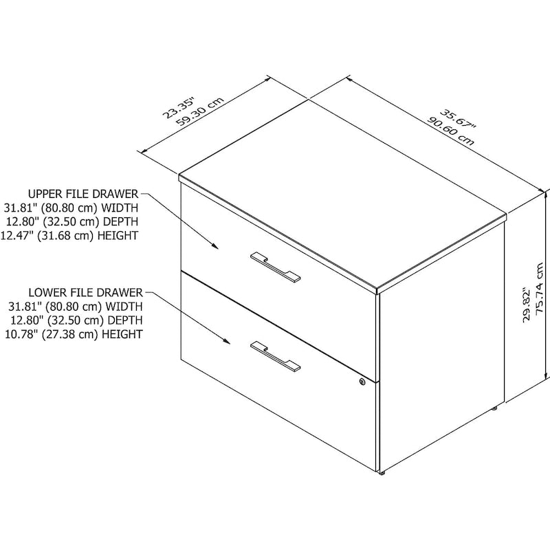 2-Drawer Locking Lateral File Cabinet – Legal/Letter/A4, Ball-Bearing Slides, 88 lb/Drawer