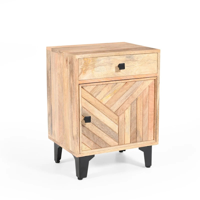 Handcrafted Solid Mango Wood Nightstand with Drawer – Natural Finish, 18x14x24"