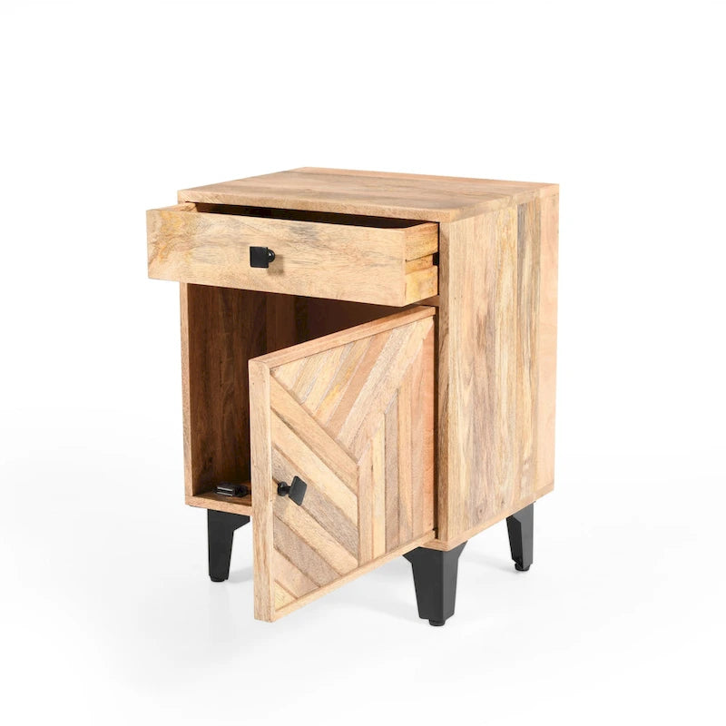 Handcrafted Solid Mango Wood Nightstand with Drawer – Natural Finish, 18x14x24"
