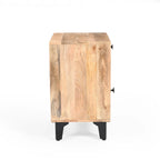 Handcrafted Solid Mango Wood Nightstand with Drawer – Natural Finish, 18x14x24"