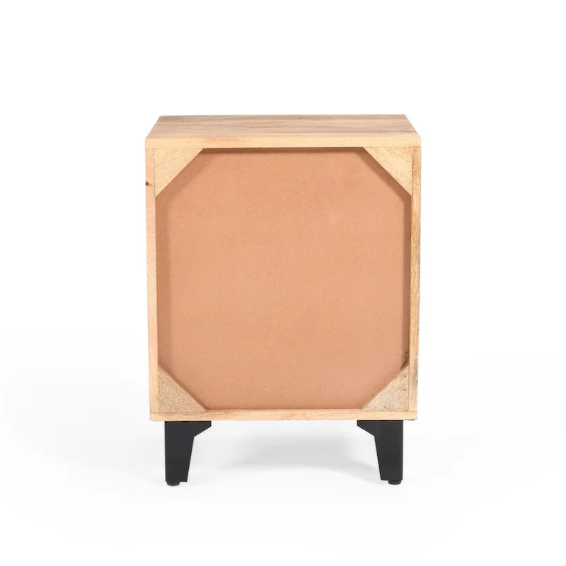 Handcrafted Solid Mango Wood Nightstand with Drawer – Natural Finish, 18x14x24"