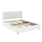 Queen Size Ivory Boucle Upholstered Platform Bed w/4 Drawers Storage