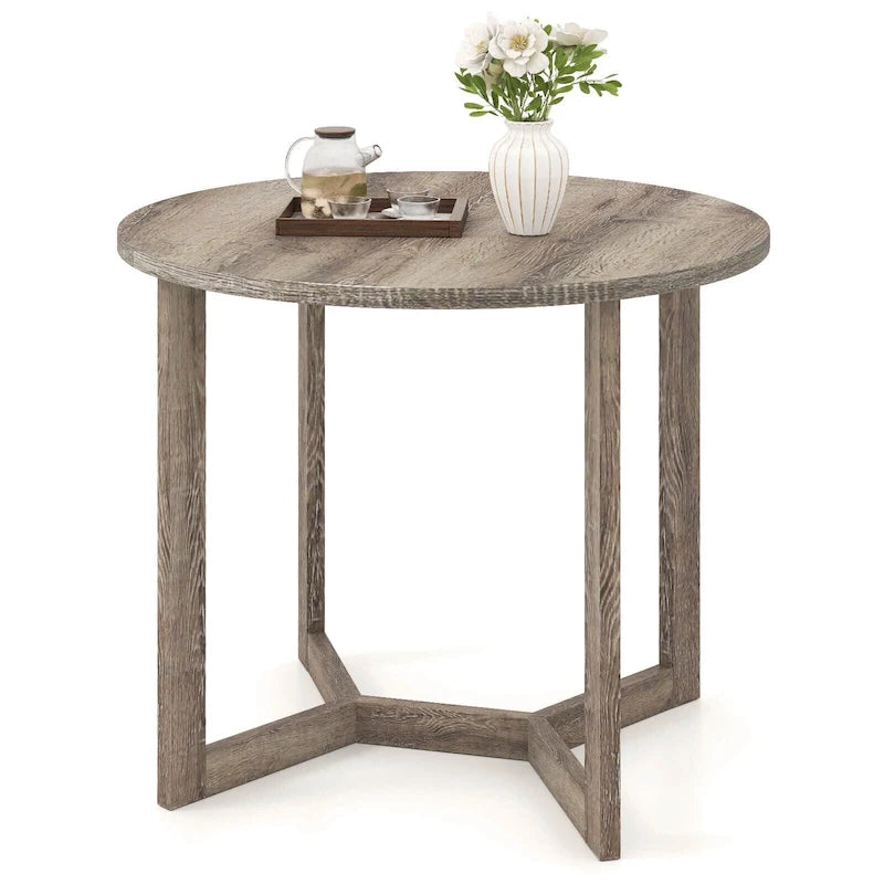 36" Round Rubberwood Dining Table – Wing-Shaped Pedestal, Seats 2-4, Anti-Scratch Top