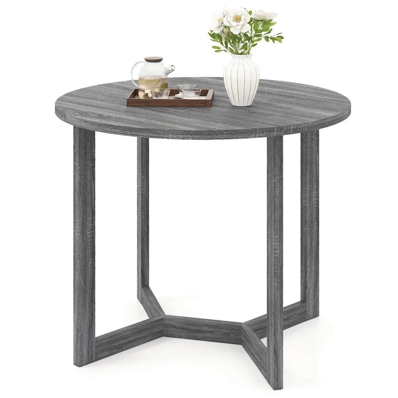 36" Round Rubberwood Dining Table – Wing-Shaped Pedestal, Seats 2-4, Anti-Scratch Top