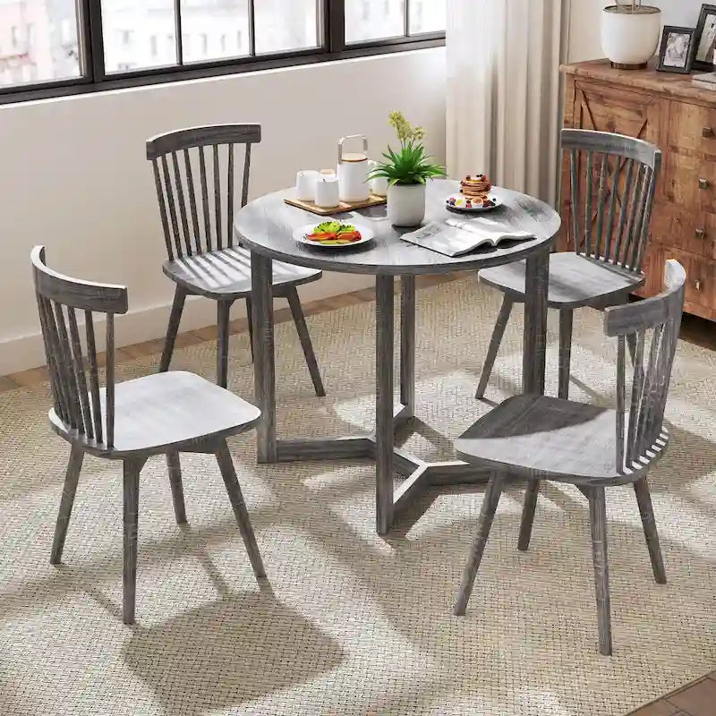 36" Round Rubberwood Dining Table – Wing-Shaped Pedestal, Seats 2-4, Anti-Scratch Top