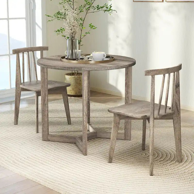 36" Round Rubberwood Dining Table – Wing-Shaped Pedestal, Seats 2-4, Anti-Scratch Top