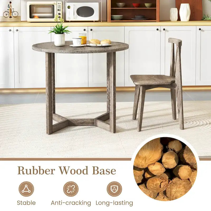 36" Round Rubberwood Dining Table – Wing-Shaped Pedestal, Seats 2-4, Anti-Scratch Top
