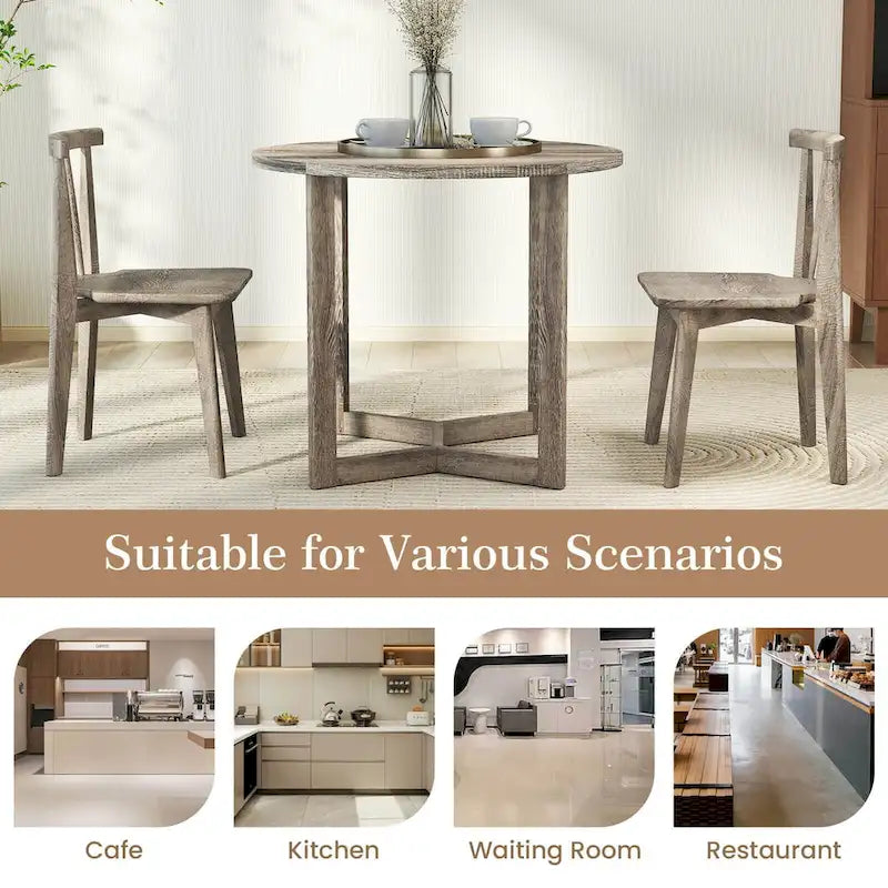 36" Round Rubberwood Dining Table – Wing-Shaped Pedestal, Seats 2-4, Anti-Scratch Top