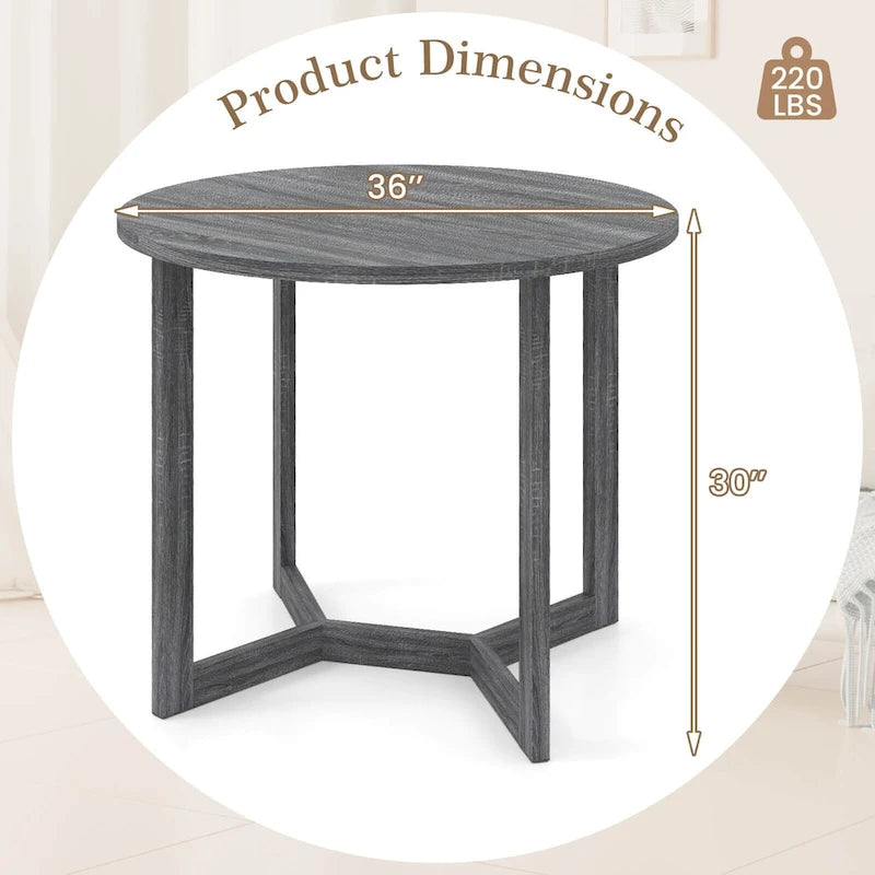 36" Round Rubberwood Dining Table – Wing-Shaped Pedestal, Seats 2-4, Anti-Scratch Top