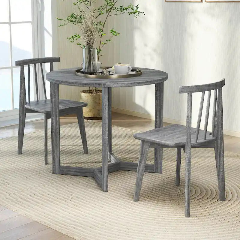 36" Round Rubberwood Dining Table – Wing-Shaped Pedestal, Seats 2-4, Anti-Scratch Top
