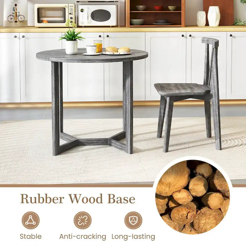 36" Round Rubberwood Dining Table – Wing-Shaped Pedestal, Seats 2-4, Anti-Scratch Top