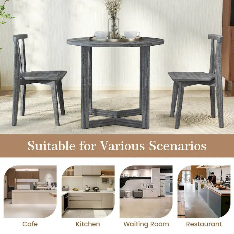 36" Round Rubberwood Dining Table – Wing-Shaped Pedestal, Seats 2-4, Anti-Scratch Top