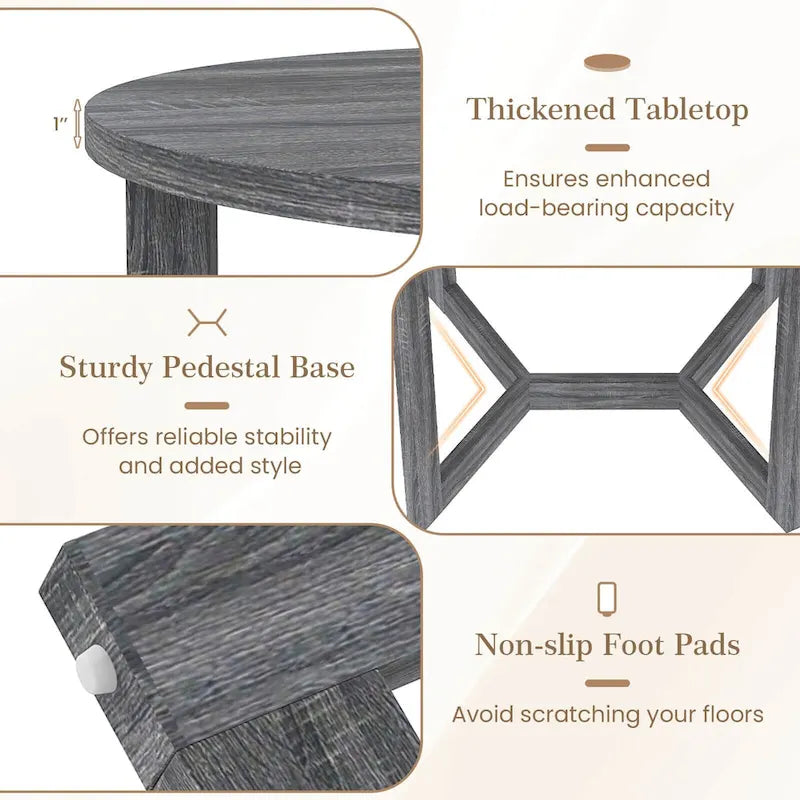 36" Round Rubberwood Dining Table – Wing-Shaped Pedestal, Seats 2-4, Anti-Scratch Top