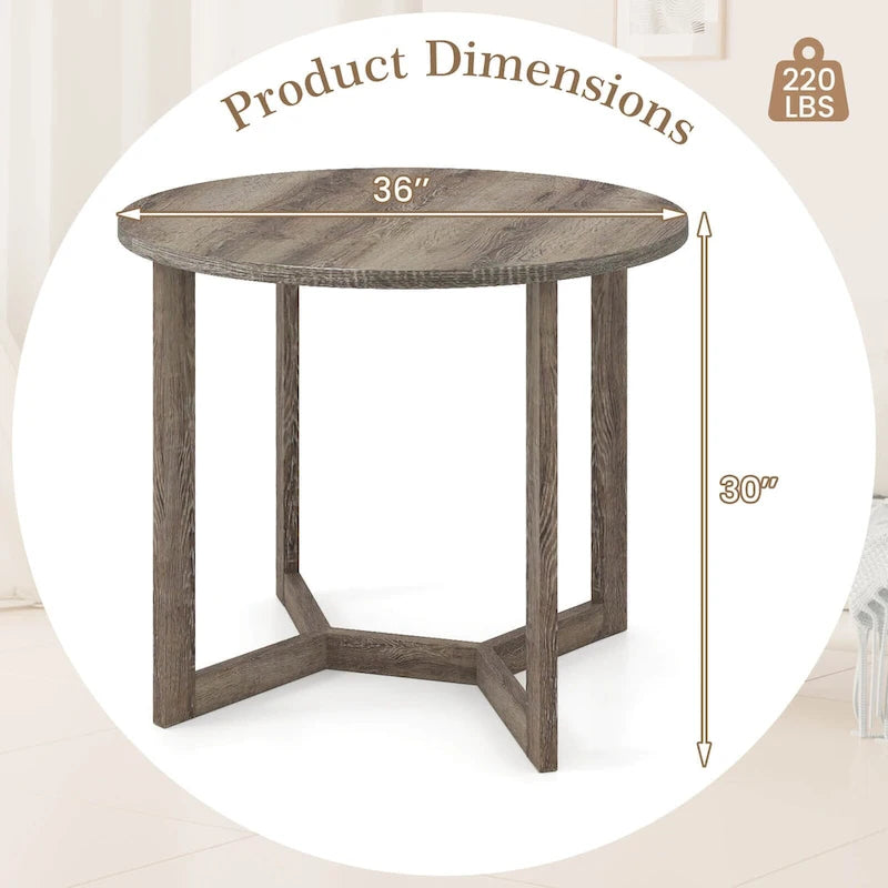 36" Round Rubberwood Dining Table – Wing-Shaped Pedestal, Seats 2-4, Anti-Scratch Top