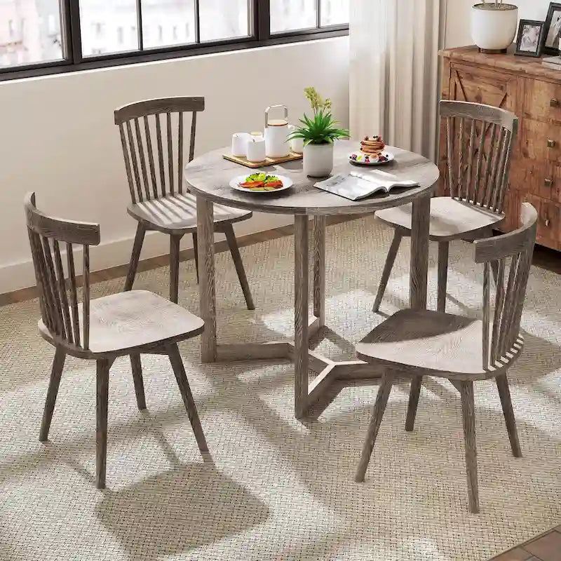 36" Round Rubberwood Dining Table – Wing-Shaped Pedestal, Seats 2-4, Anti-Scratch Top