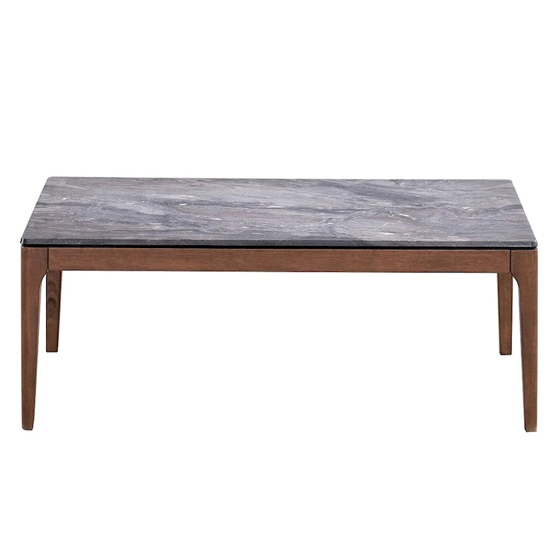 Rectangular Coffee Table – 47" Gray Engineered Stone Top & Walnut Wood Base