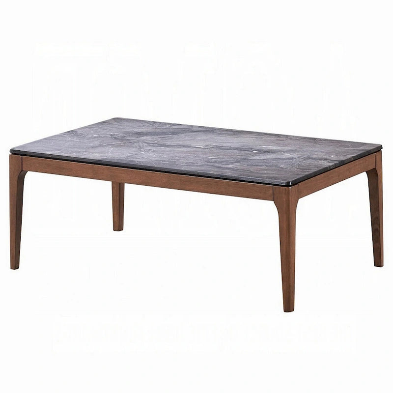 Rectangular Coffee Table – 47" Gray Engineered Stone Top & Walnut Wood Base