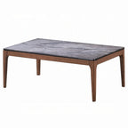 Rectangular Coffee Table – 47" Gray Engineered Stone Top & Walnut Wood Base