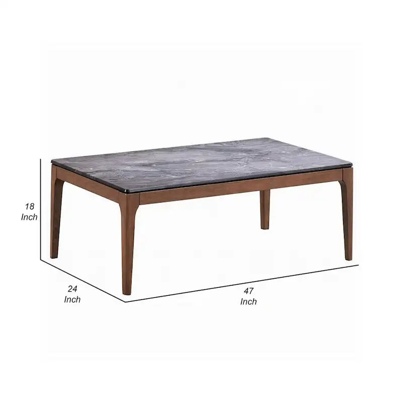 Rectangular Coffee Table – 47" Gray Engineered Stone Top & Walnut Wood Base