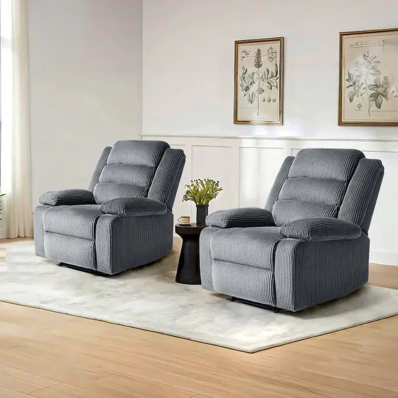2 Set Modern Corduroy Manual Recliner Chair, Oversize Accent Chair Recliner with Wide Armrest