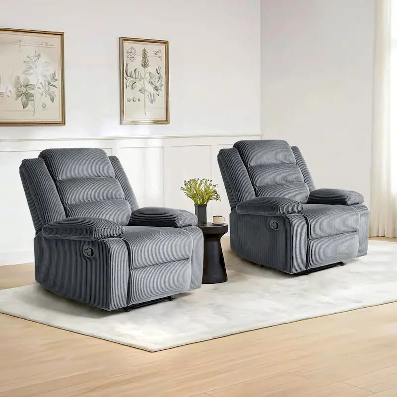 2 Set Modern Corduroy Manual Recliner Chair, Oversize Accent Chair Recliner with Wide Armrest
