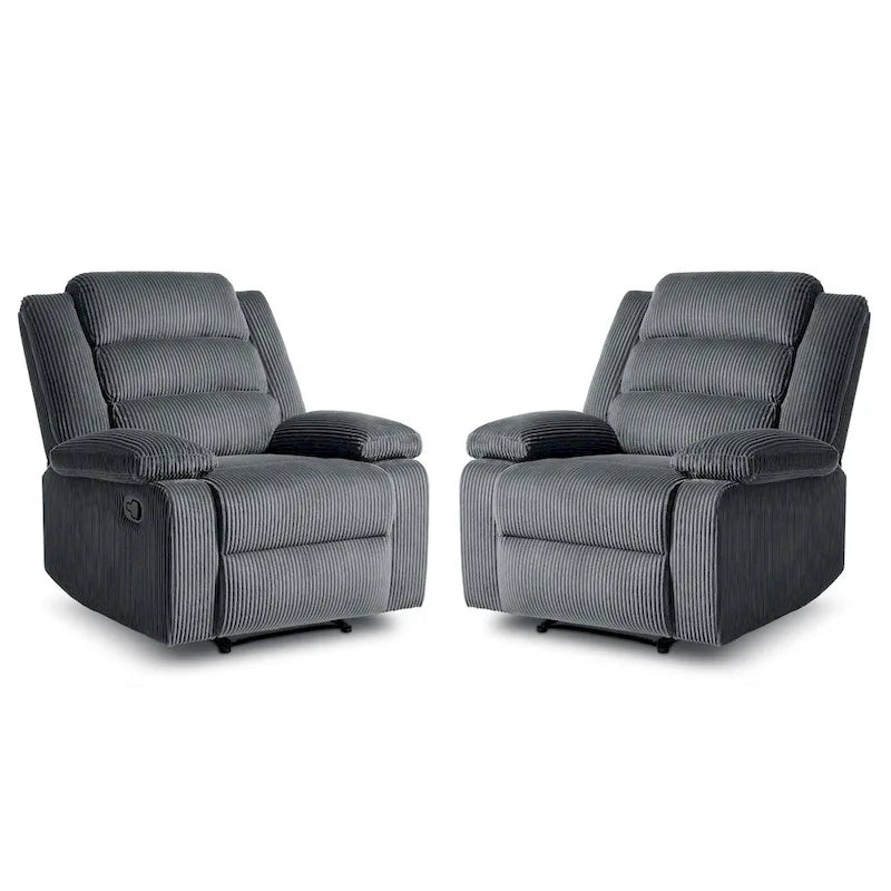 2 Set Modern Corduroy Manual Recliner Chair, Oversize Accent Chair Recliner with Wide Armrest