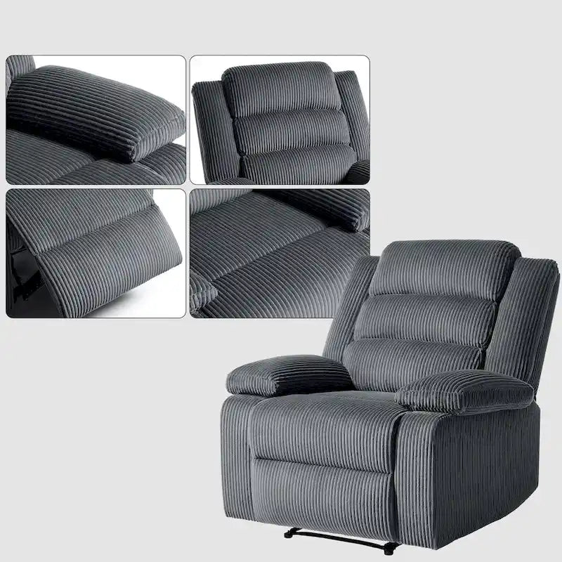 2 Set Modern Corduroy Manual Recliner Chair, Oversize Accent Chair Recliner with Wide Armrest