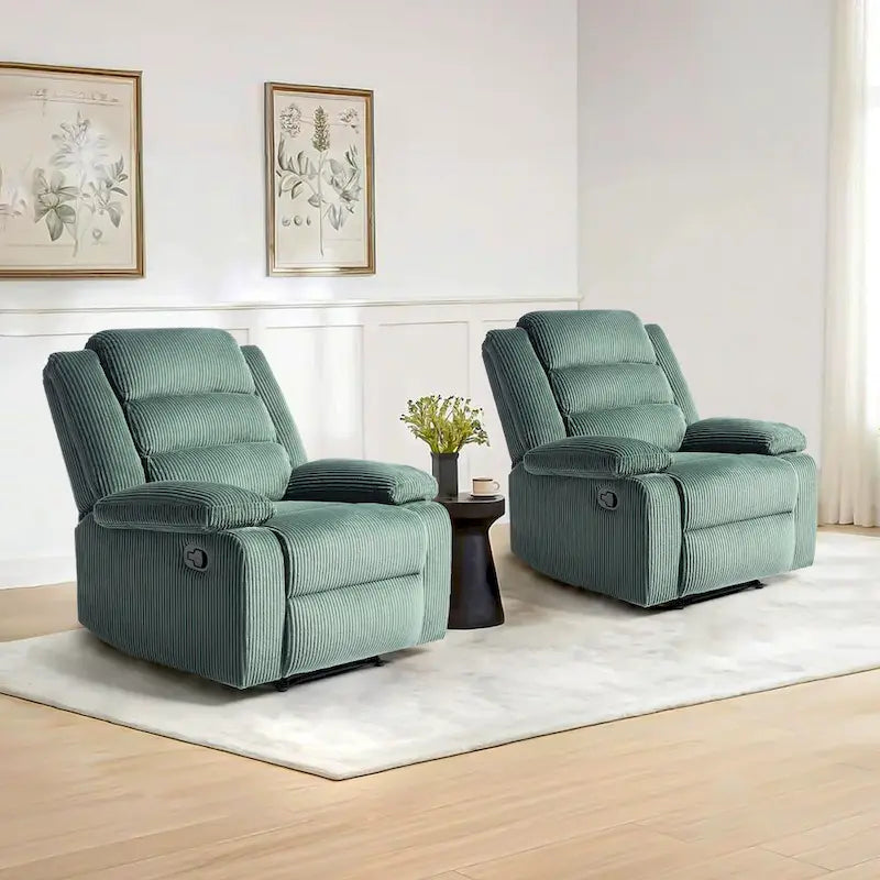 2 Set Modern Corduroy Manual Recliner Chair, Oversize Accent Chair Recliner with Wide Armrest