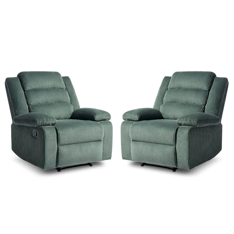 2 Set Modern Corduroy Manual Recliner Chair, Oversize Accent Chair Recliner with Wide Armrest