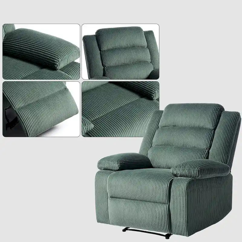 2 Set Modern Corduroy Manual Recliner Chair, Oversize Accent Chair Recliner with Wide Armrest