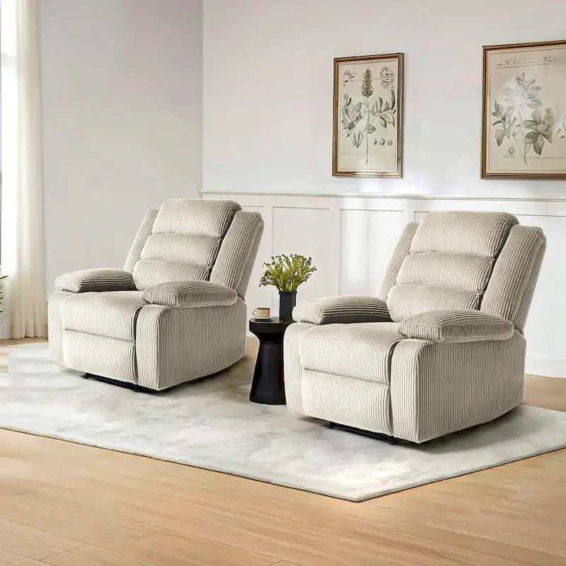 2 Set Modern Corduroy Manual Recliner Chair, Oversize Accent Chair Recliner with Wide Armrest