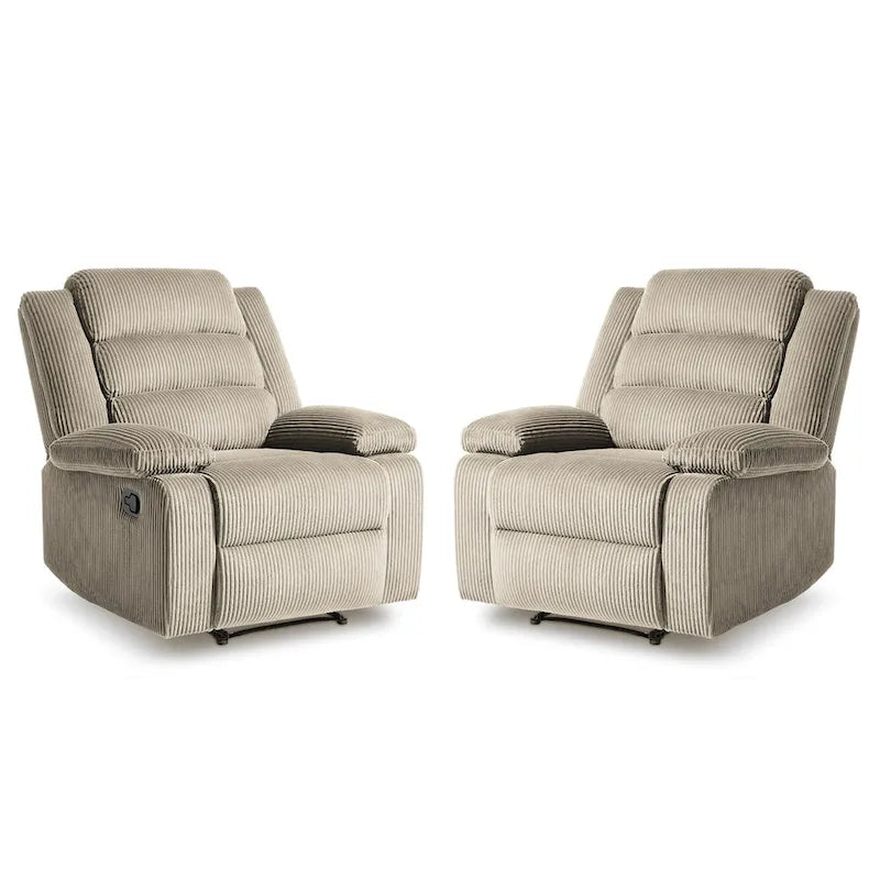 2 Set Modern Corduroy Manual Recliner Chair, Oversize Accent Chair Recliner with Wide Armrest