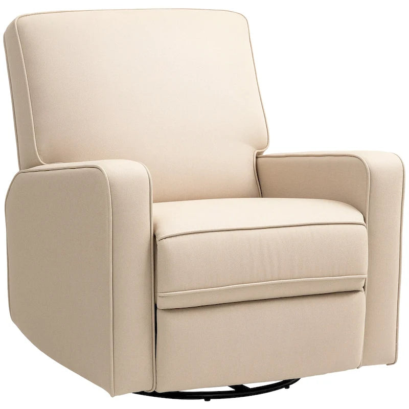 Manual Swivel Rocker Recliner Chair – Breathable Fabric, 145° Recline, Beige