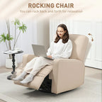 Manual Swivel Rocker Recliner Chair – Breathable Fabric, 145° Recline, Beige