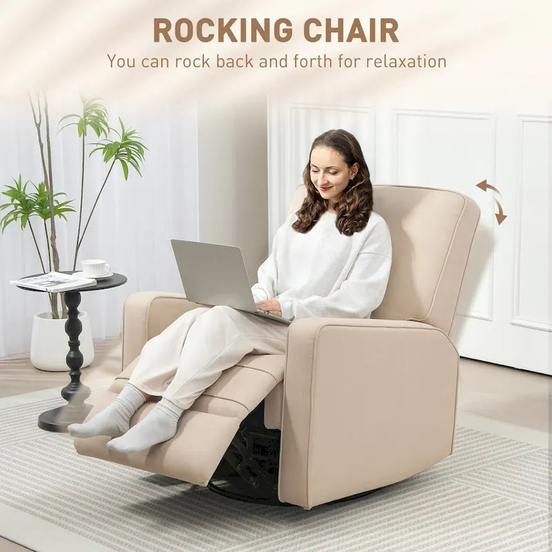 Manual Swivel Rocker Recliner Chair – Breathable Fabric, 145° Recline, Beige