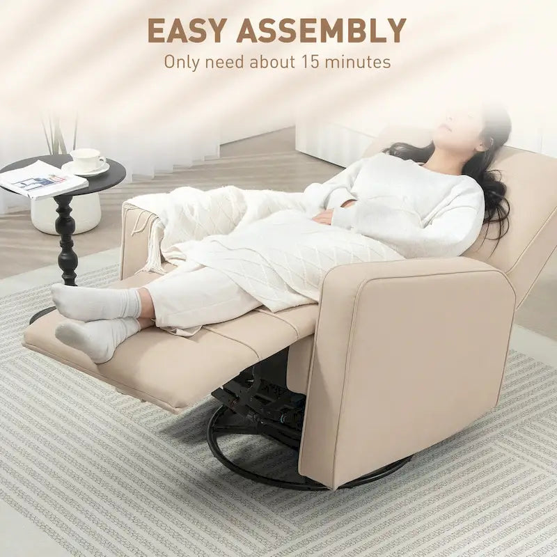 Manual Swivel Rocker Recliner Chair – Breathable Fabric, 145° Recline, Beige