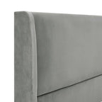 Gray King Size Modern Style Platform Bed with Wingback Design Velvet Headboard for Bedroom