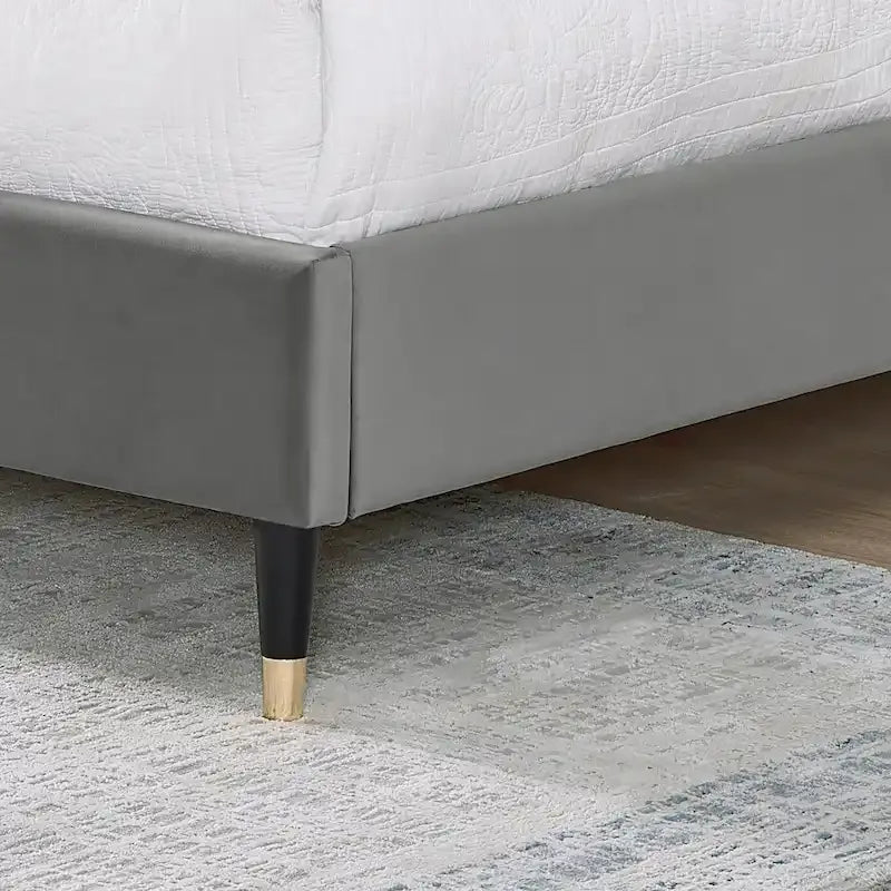 Gray King Size Modern Style Platform Bed with Wingback Design Velvet Headboard for Bedroom