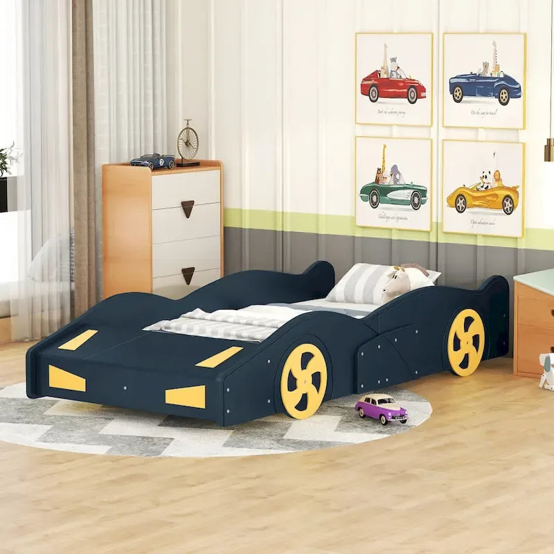 Pine Race Car Bed with Wheels & Storage